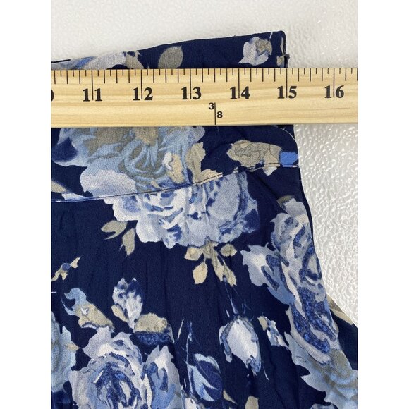 INC Women Floral Boho Flowy Pleated Skirt W/Wide Sequin Trim Blue & White SZ 6 - Picture 8 of 12